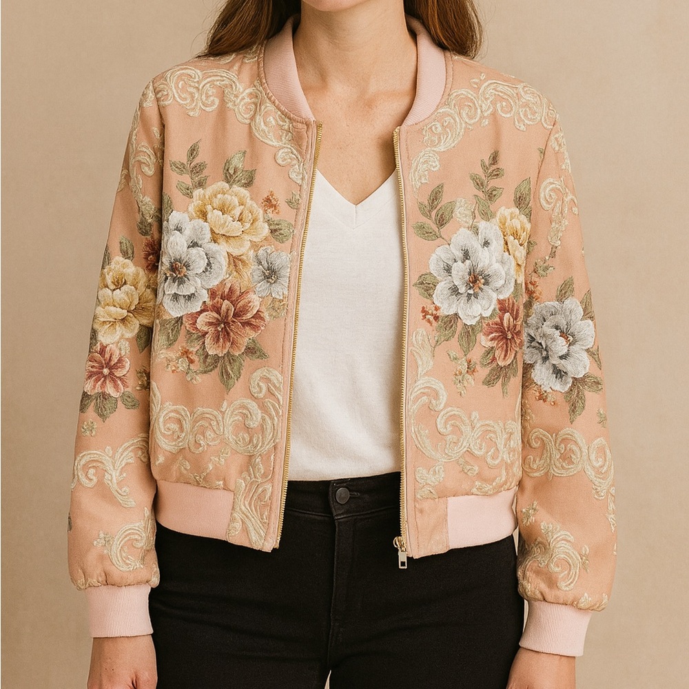 Gorgeous Romantic Embellished Rose Bomber Jacket The Luyzah - Picture 16 of 16